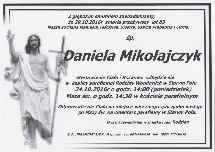 Zmarła Daniela Mikołajczyk. Żyła 89 lat.