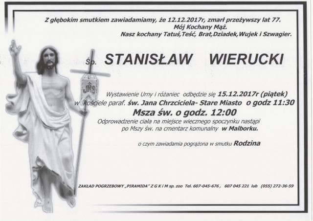 Zmarł Stanisław Wierucki. Żył 77 lat.