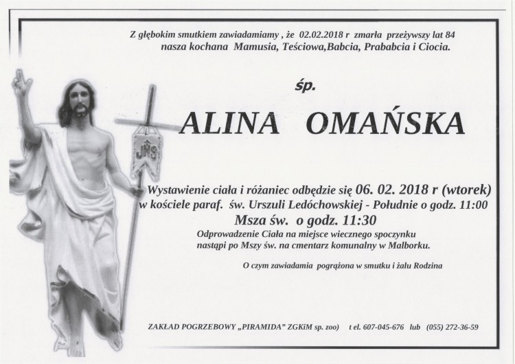 Zmarła Alina Omańska. Żyła 84 lata.
