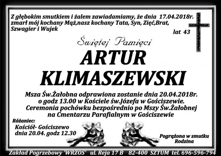 Zmarł Artur Klimaszewski. Żył 43 lata.