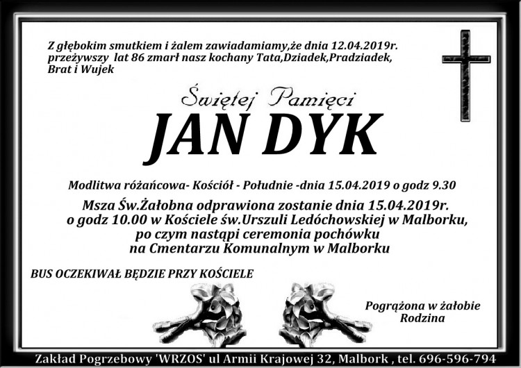 Zmarł Jan Dyk. Żył 86 lat.