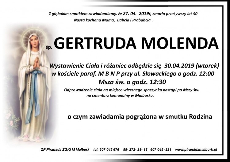 Zmarła Gertruda Molenda. Żyła 90 lat.
