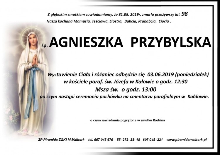Zmarła Agnieszka Przybylska. Żyła 98 lat.