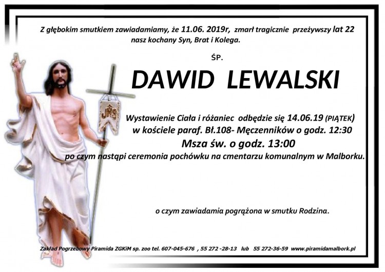 Zmarł Dawid Lewalski. Żył 22 lata.