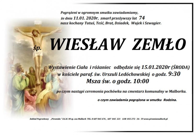 Zmarł Wiesław Zemło. Żył 74 lata.