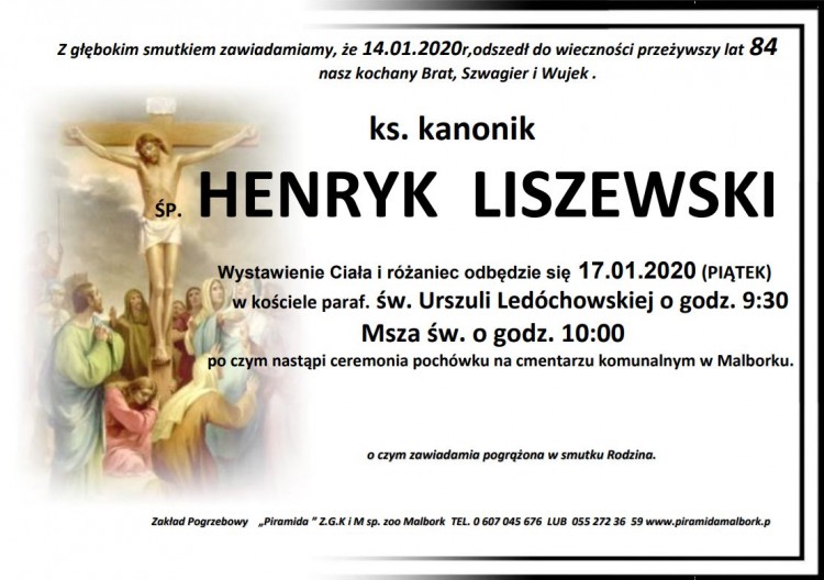 Zmarł ks. kanonik Henryk Liszewski. Żył 84 lata.