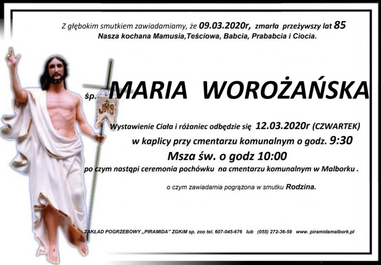 Zmarła Maria Worożańska. Żyła 85 lat.
