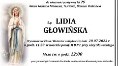 Zmarła Lidia Głowińska. Miała 75 lat.