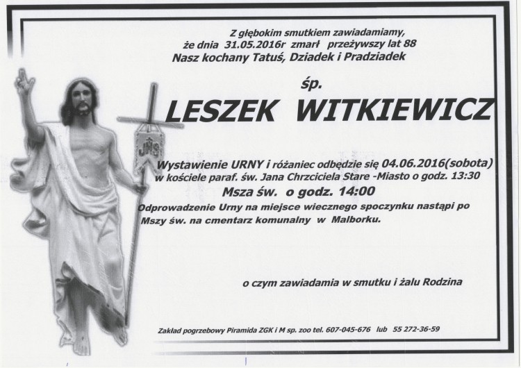 Zmarł Leszek Witkiewicz. Żył 88 lat.