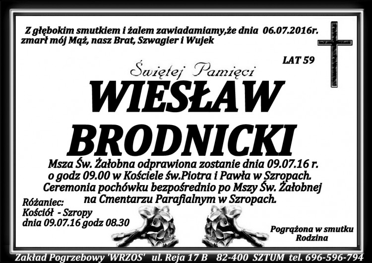 Zmarł Wiesław Brodnicki. Żył 59 lat.