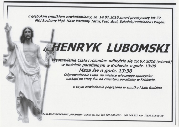 Zmarł Henryk Lubomski. Żył 79 lat