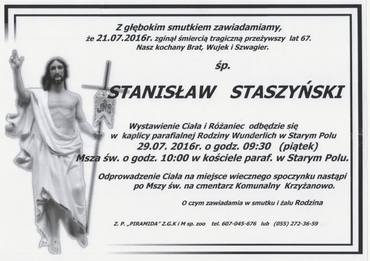 Zmarł Stanisław Staszyński. Żył 67 lat 