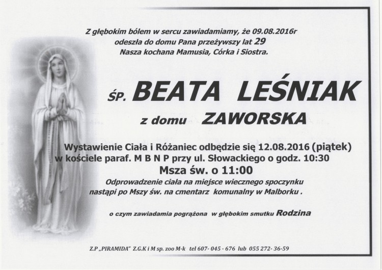 Zmarła Beata Leśniak. Żyła 29 lat.