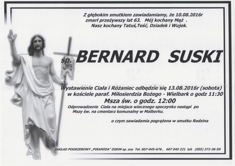 Zmarł Bernard Suski. Żył 63 lata.