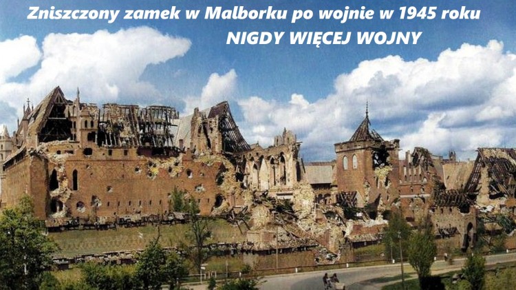 Zniszczony po wojnie zamek w Malborku. Zobacz wideo z 1945 roku