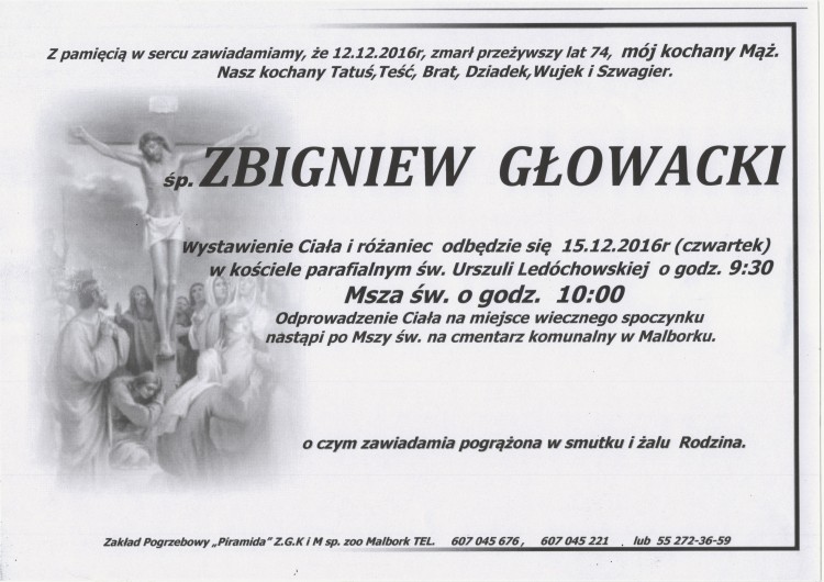 Zmarł Zbigniew Głowacki. Żył 74 lata.
