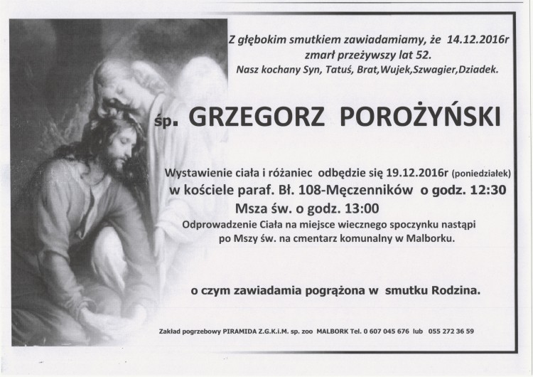 Zmarł Grzegorz Porożyński. Żył 52 lata.