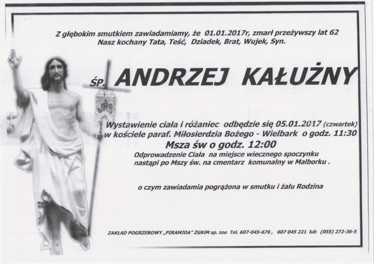 Zmarł Andrzej Kałużny. Żył 62 lata.