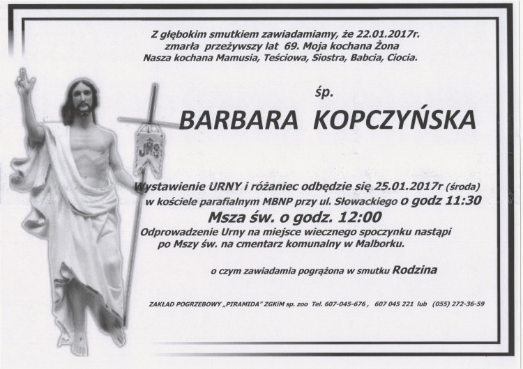 Zmarła Barbara Kopczyńska. Żyła 69 lat.