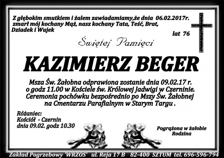 Zmarł Kazimierz Beger. Żył 76 lat.