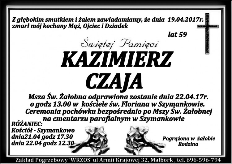 Zmarł Kazimierz Czaja. Żył 59 lat.