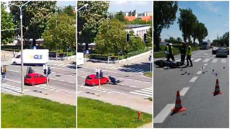 Kamera zarejestrowała zderzenie auta ze skuterem w Malborku. Dwie osoby&#8230;