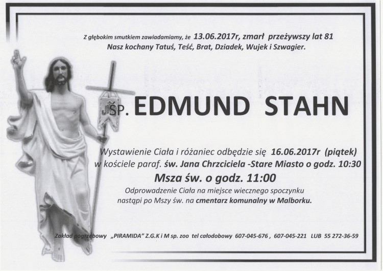 Zmarł Edmund Stahn. Żył 81 lat.