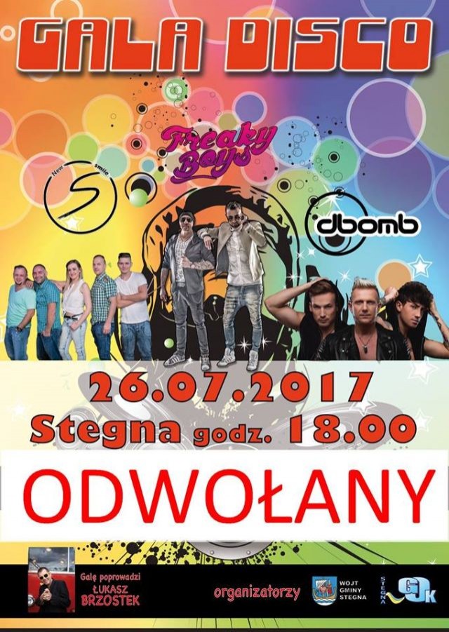 Gmina Stegna : Uwaga! Gala Disco odwołana - 26.07.2017