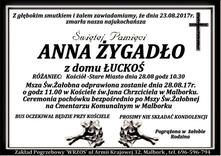 Zmarła Anna Żygadło.