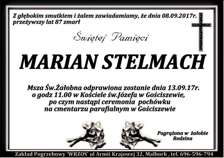 Zmarł Marian Stelmach. Żył 87 lat.