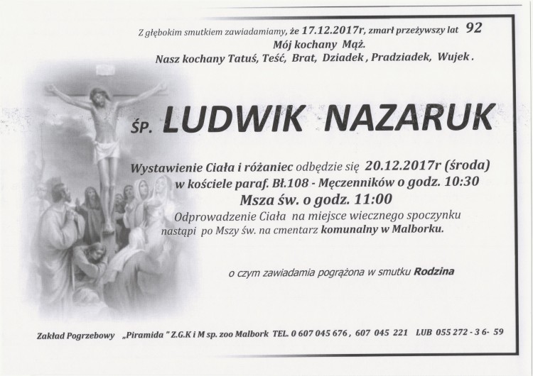 Zmarł Ludwik Nazaruk. Żył 92 lat