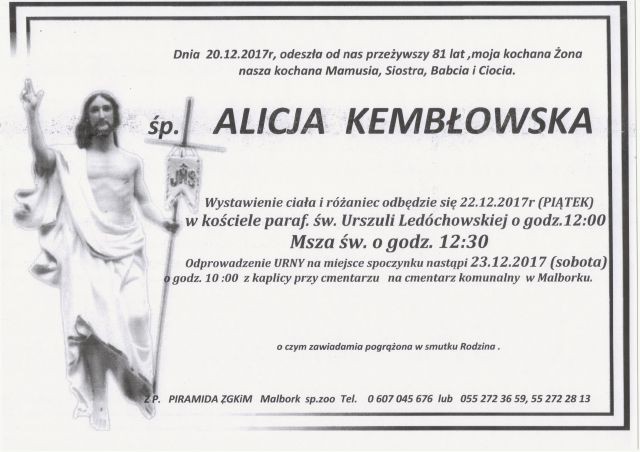 Zmarła Alicja Kembłowska. Żyła 81 lat