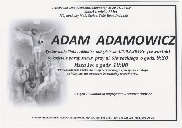 Zmarł Adam Adamowicz. Żył 77 lat.