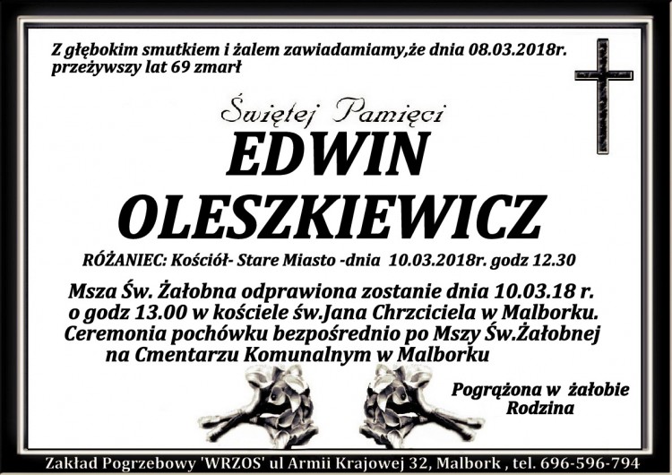 Zmarł Edwin Oleszkiewicz. Żył 69 lat.