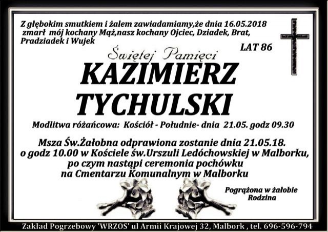 Zmarł Kazimierz Tychulski. Żył 86 lat.
