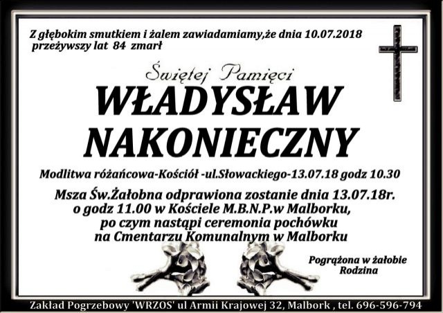Zmarł Władysław Nakonieczny. Żył 84 lata.