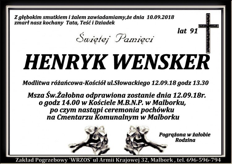 Zmarł Henryk Wensker. Żył 91 lat.