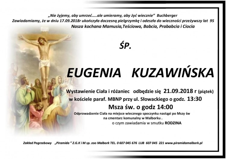 Zmarła Eugenia Kuzawińska. Żyła 95 lat.
