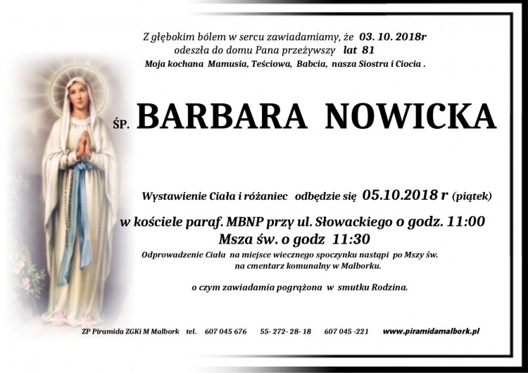 Zmarła Barbara Nowicka. Żyła 81 lat