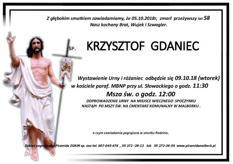 Zmarł Krzysztof Gdaniec. Żył 58 lat.