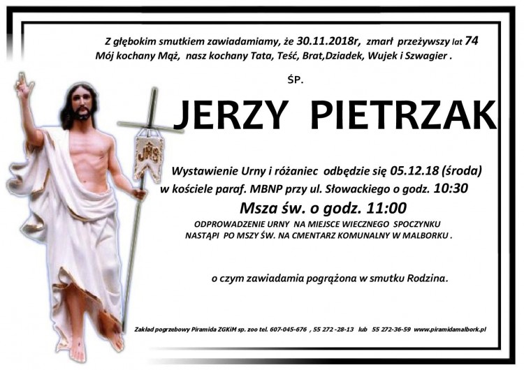 Zmarł Jerzy Pietrzak. Żył 74 lata.