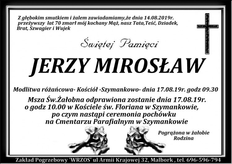 Zmarł Jerzy Mirosław. Żył 70 lat.