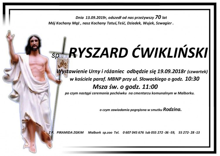 Zmarł Ryszard Ćwikliński. Żył 70 lat.