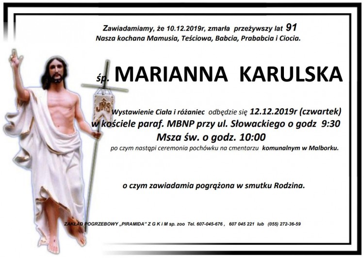 Zmarła Marianna Karulska. Żyła 91 lat.