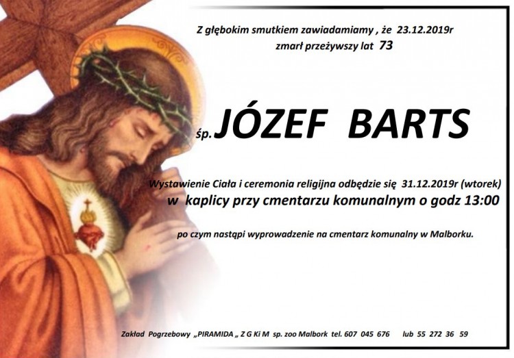 Zmarł Józef Barts. Żył 73 lata.