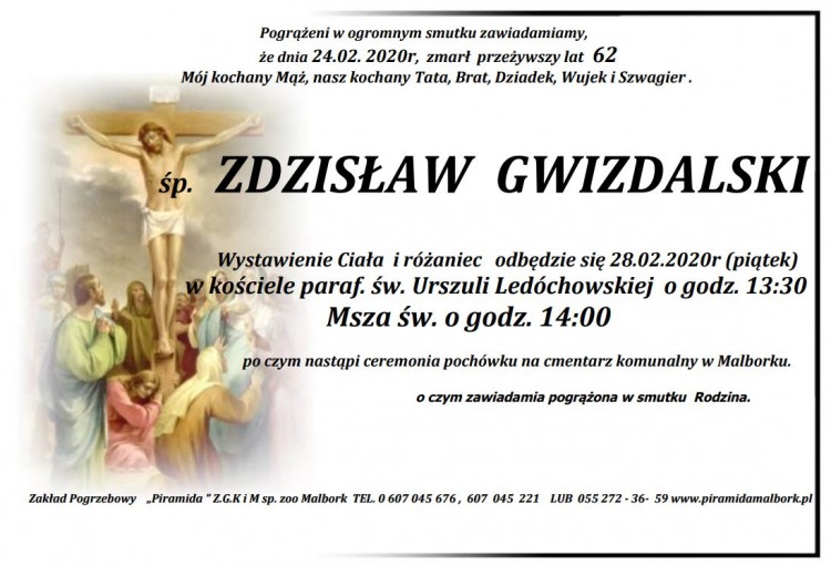 Zmarł Zdzisław Gwizdalski. Żył 62 lata.