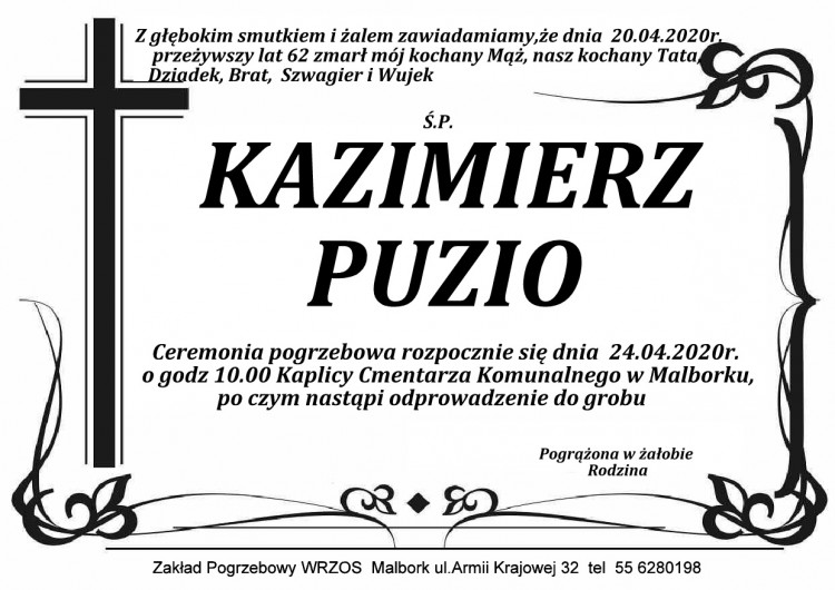 Zmarł Kazimierz Puzio. Żył 62 lata.