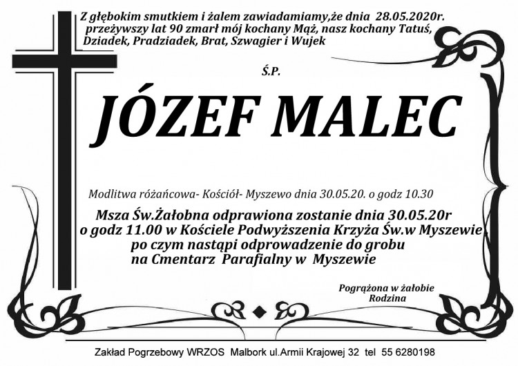 Zmarł Józef Malec. Żył 90 lat.