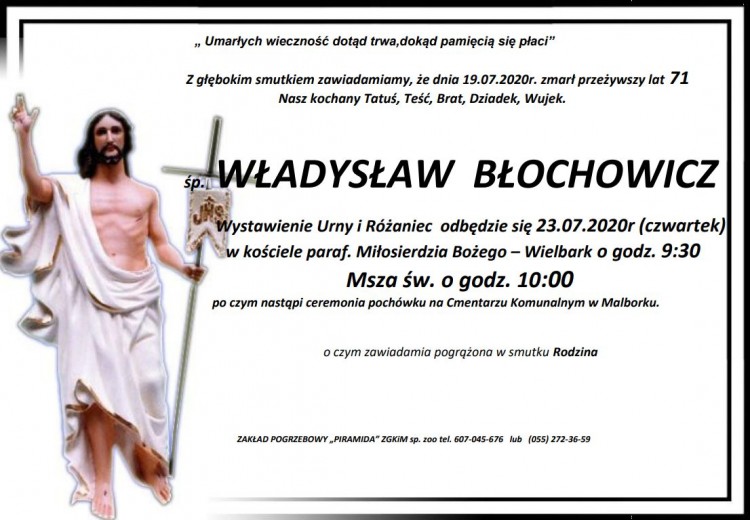 Zmarł Władysław Błochowicz. Żył 71 lat.
