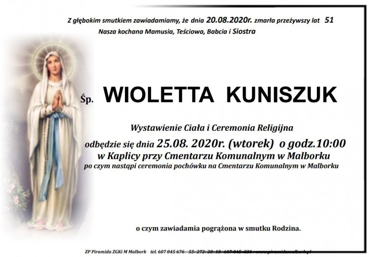 Zmarła Wioletta Kuniszuk. Żyła 51 lat.